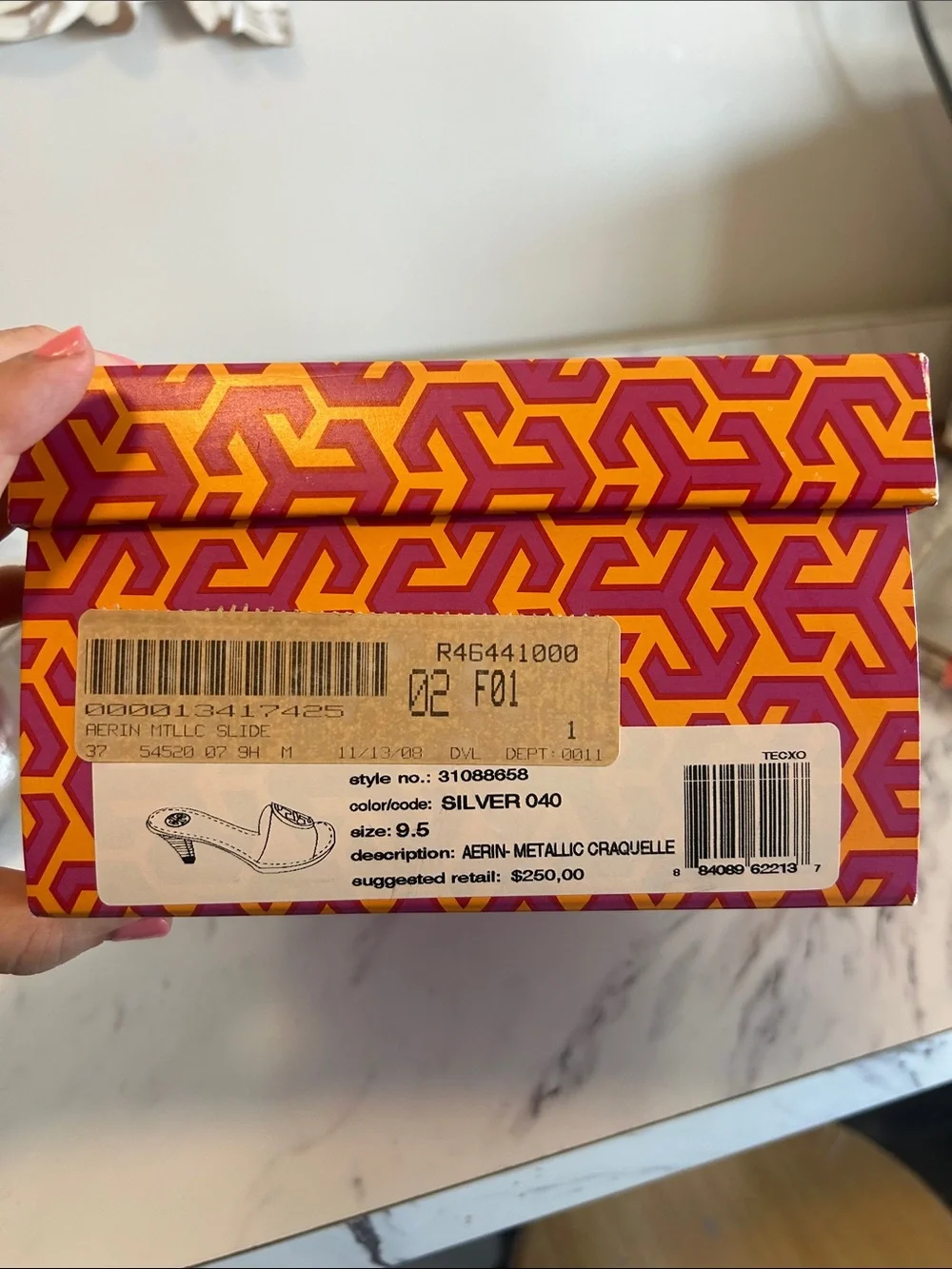 Tory Burch Metallic Silver Logo Mule Slides